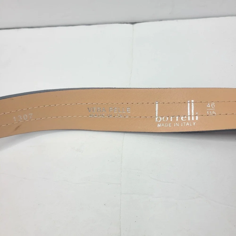 BORRELLI Napoli Men Leather Belt 46 115 Gray Red Dress Luxury Made In Italy